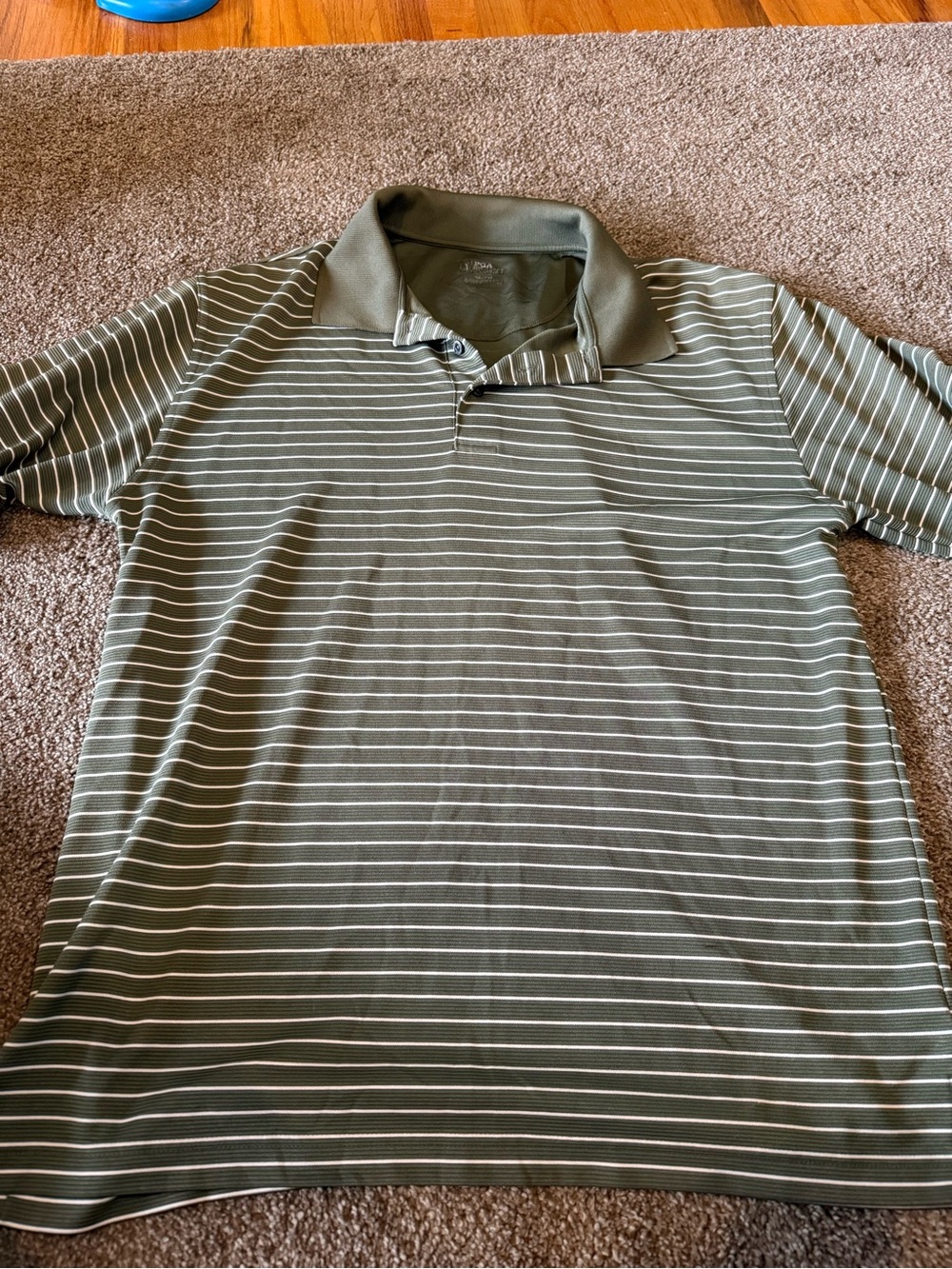 PGA Tour Olive Green Polo with Thin White Stripes